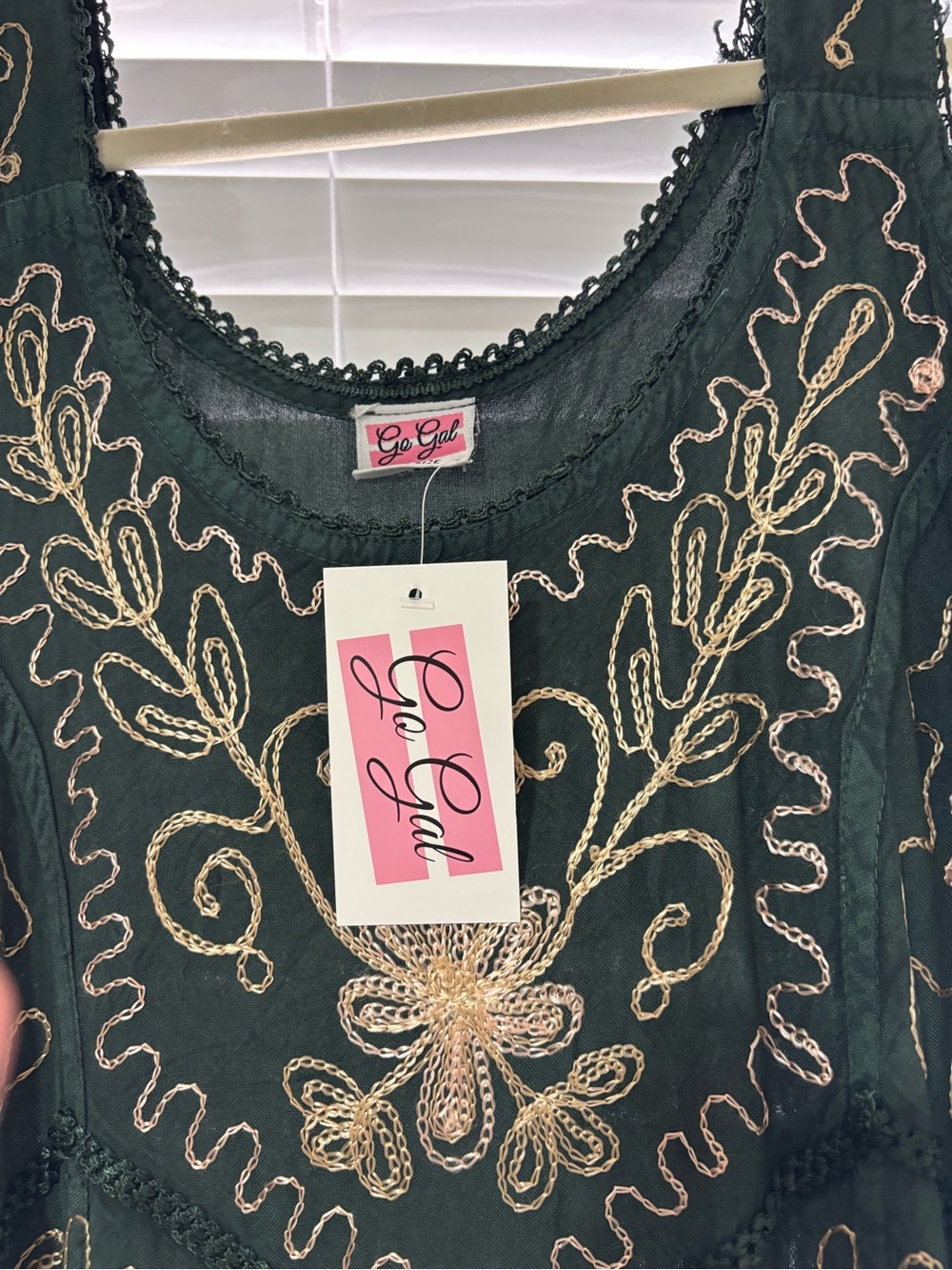 Boho Maxi Dress with Gold Embroidery